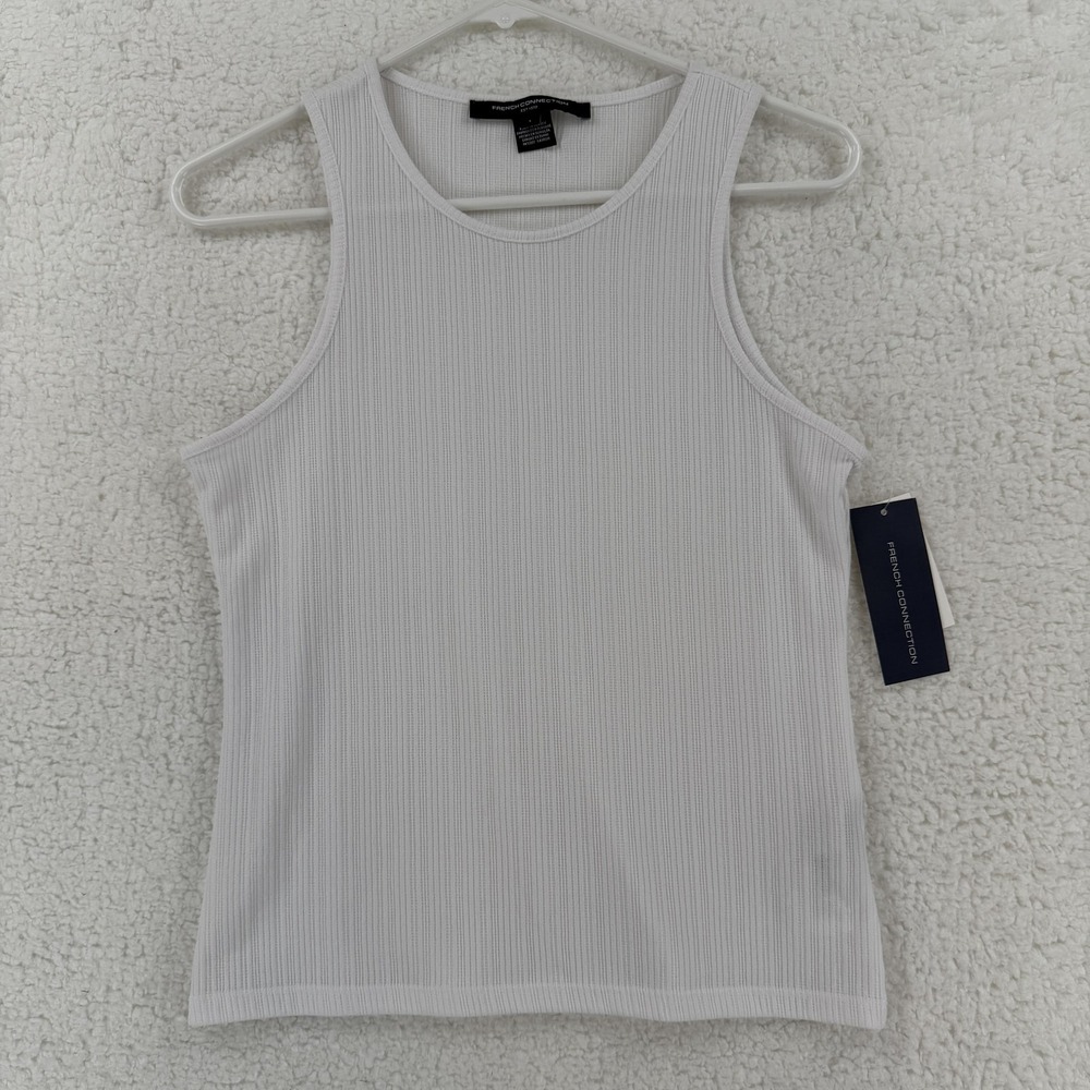 French Connection Shirt Womens Large White Ribbed Stretch Tank Top Basic NWT